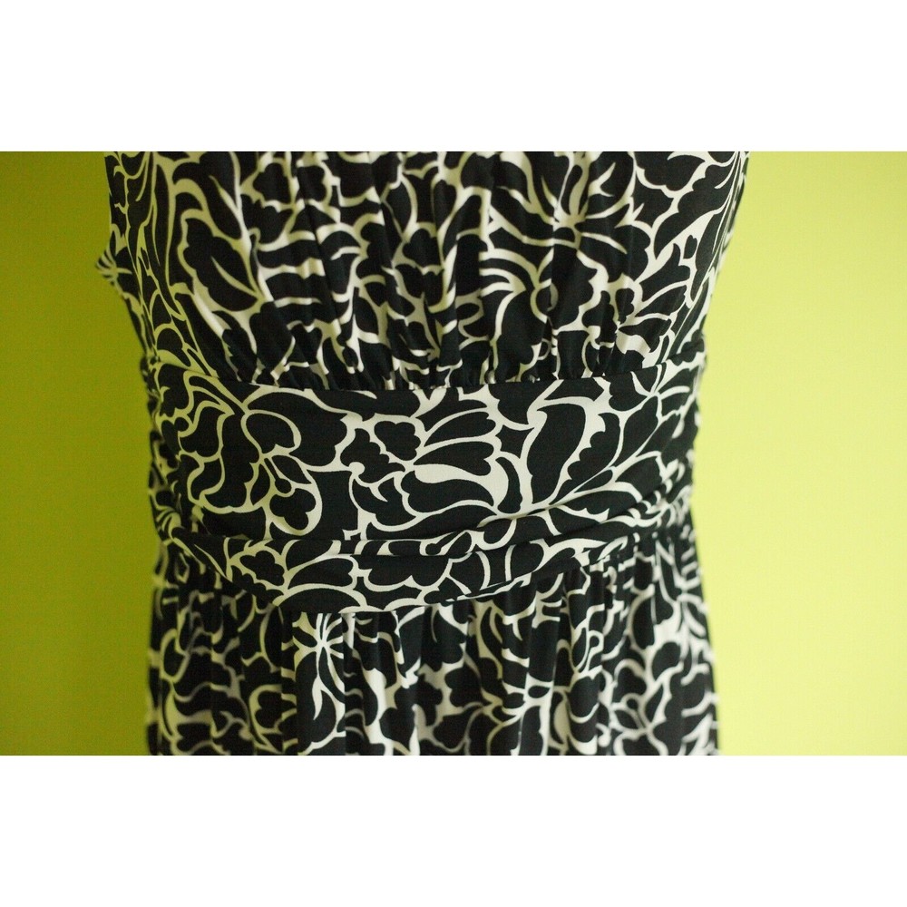 LOFT Sz M Womens Dress Black White Floral Sleeveless Round Neck Gathered Waist - Picture 4 of 12